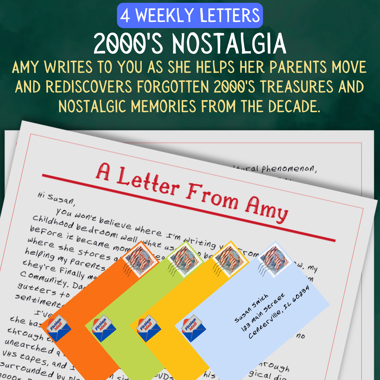 Promotional Graphic for Fiction Mail 2000s Nostalgia Series of Stories as Letters