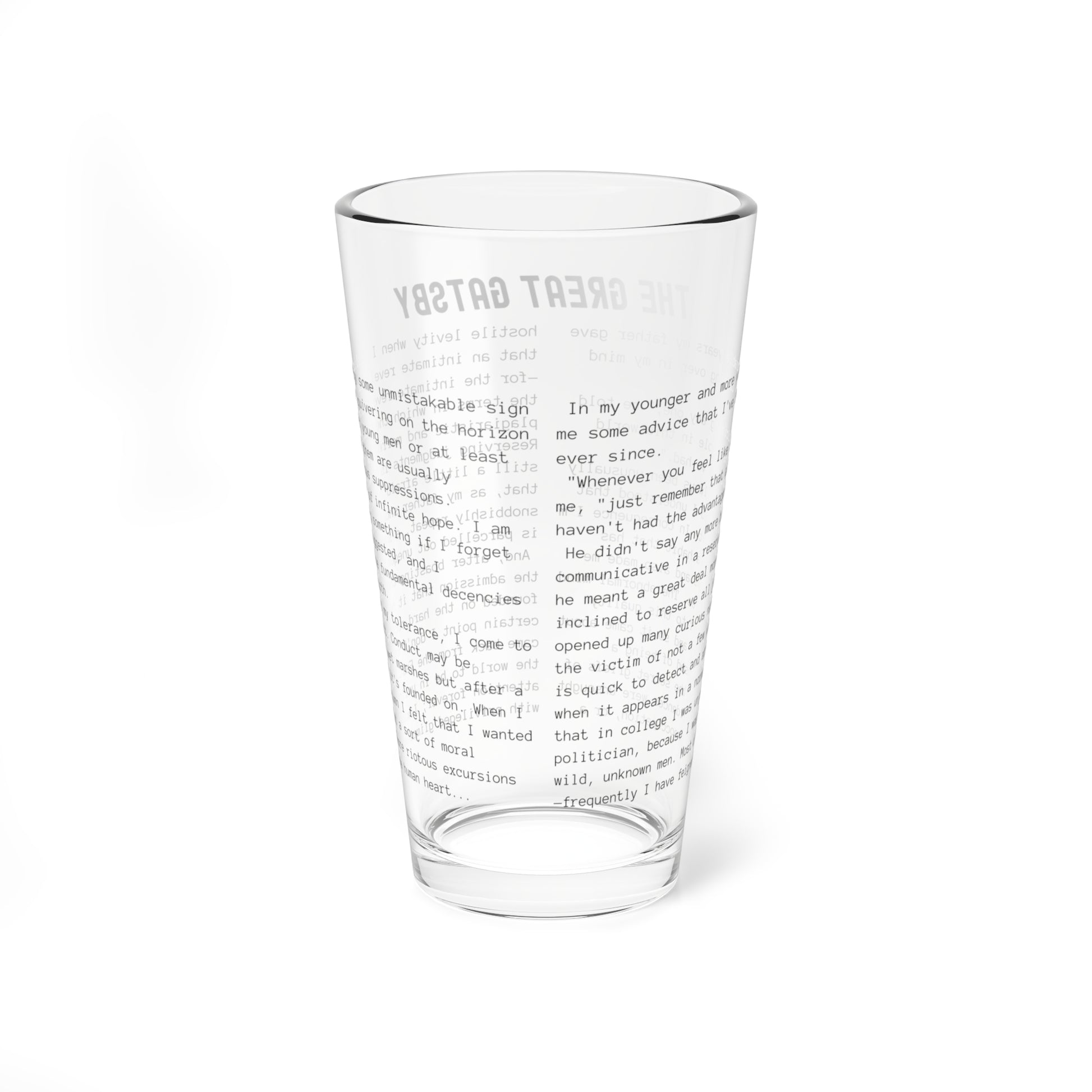 Fiction Pint Glass | The Great Gatsby Pint Glass | Classic Opening Passage | Book Lover Gift