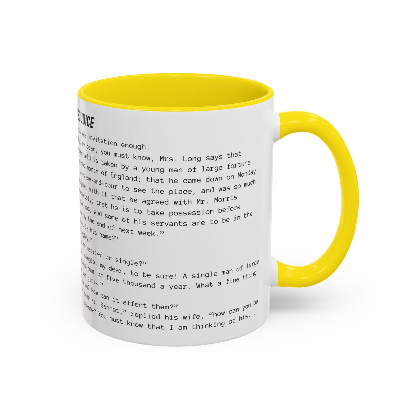 Fiction Coffee Mugs | Pride and Prejudice Mug | Classic Opening Passage | Book Lover Gift