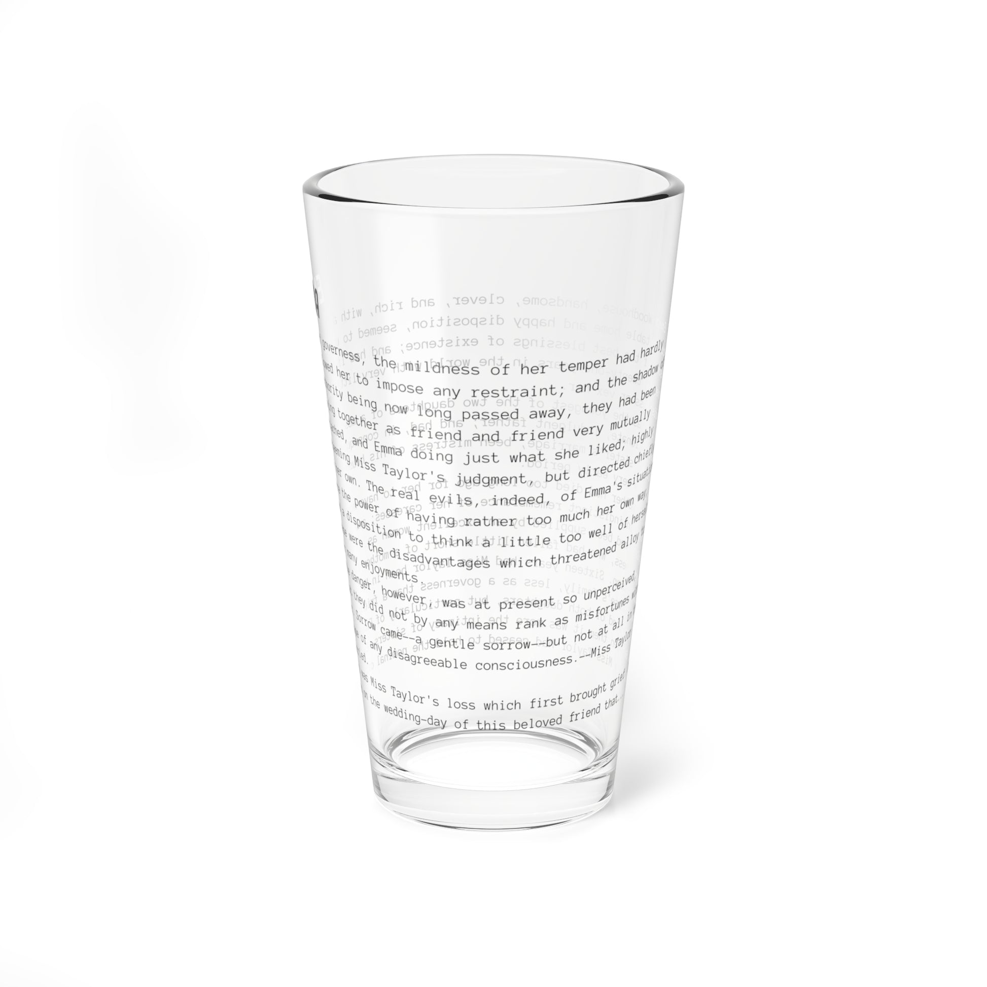 Fiction Pint Glass | Emma Pint Glass | Classic Opening Passage | Book Lover Gift