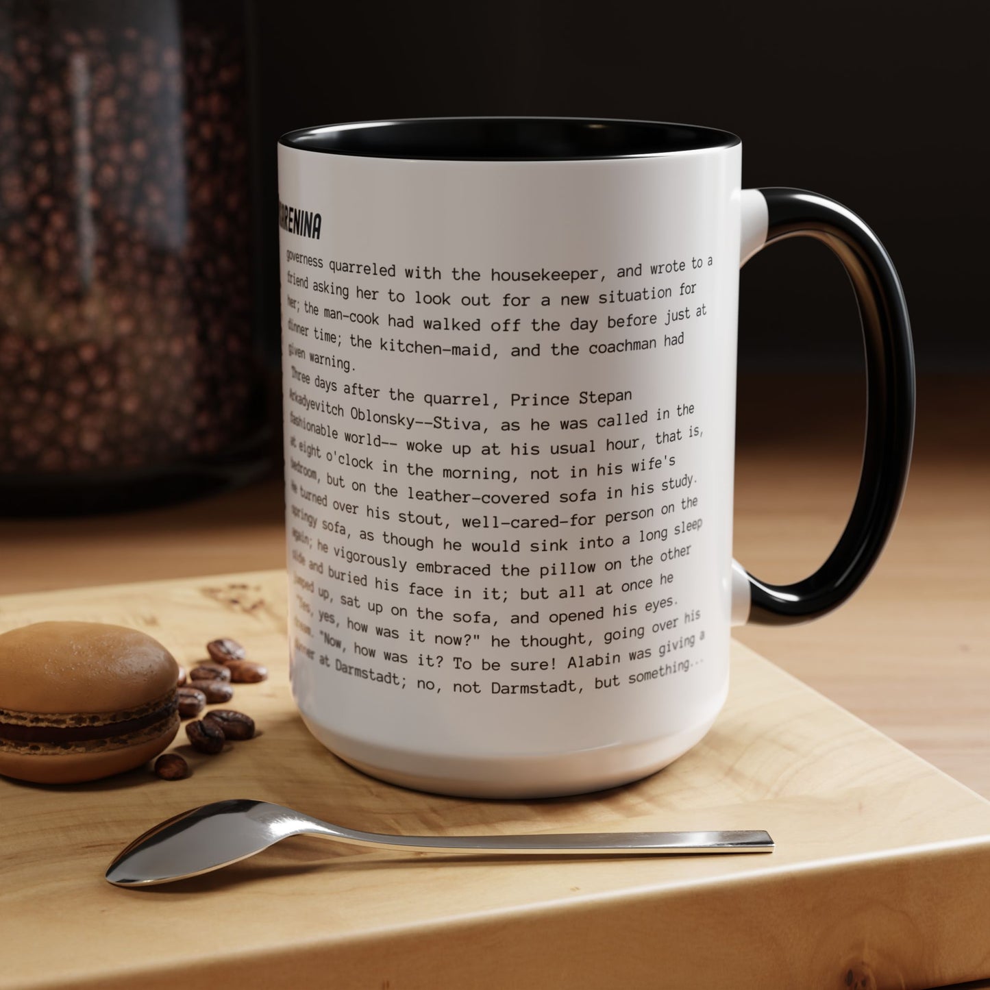 Coffee Mug Featuring the Opening Passage of Anna Karenina by Leo Tolstoy