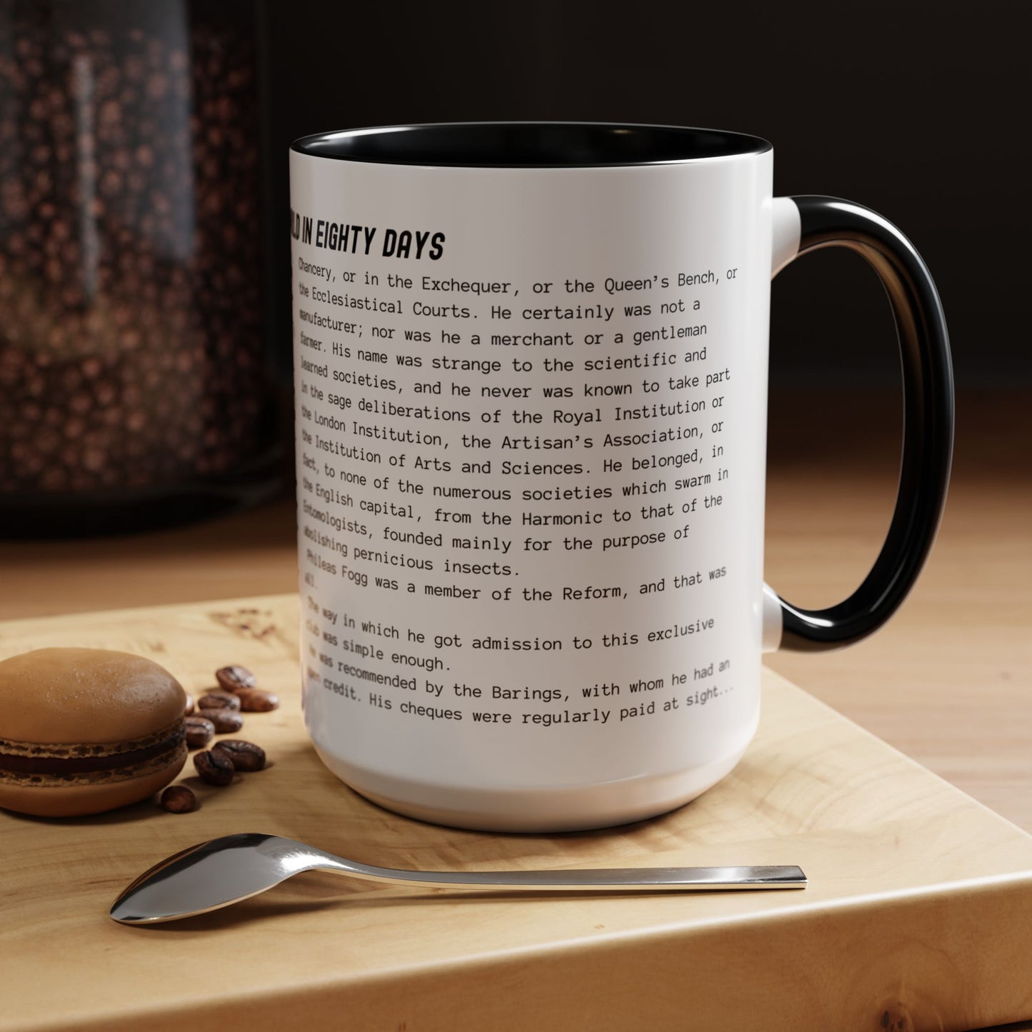 Coffee Mug Featuring the Opening Passage of Around the World in Eighty Days by Jules Verne