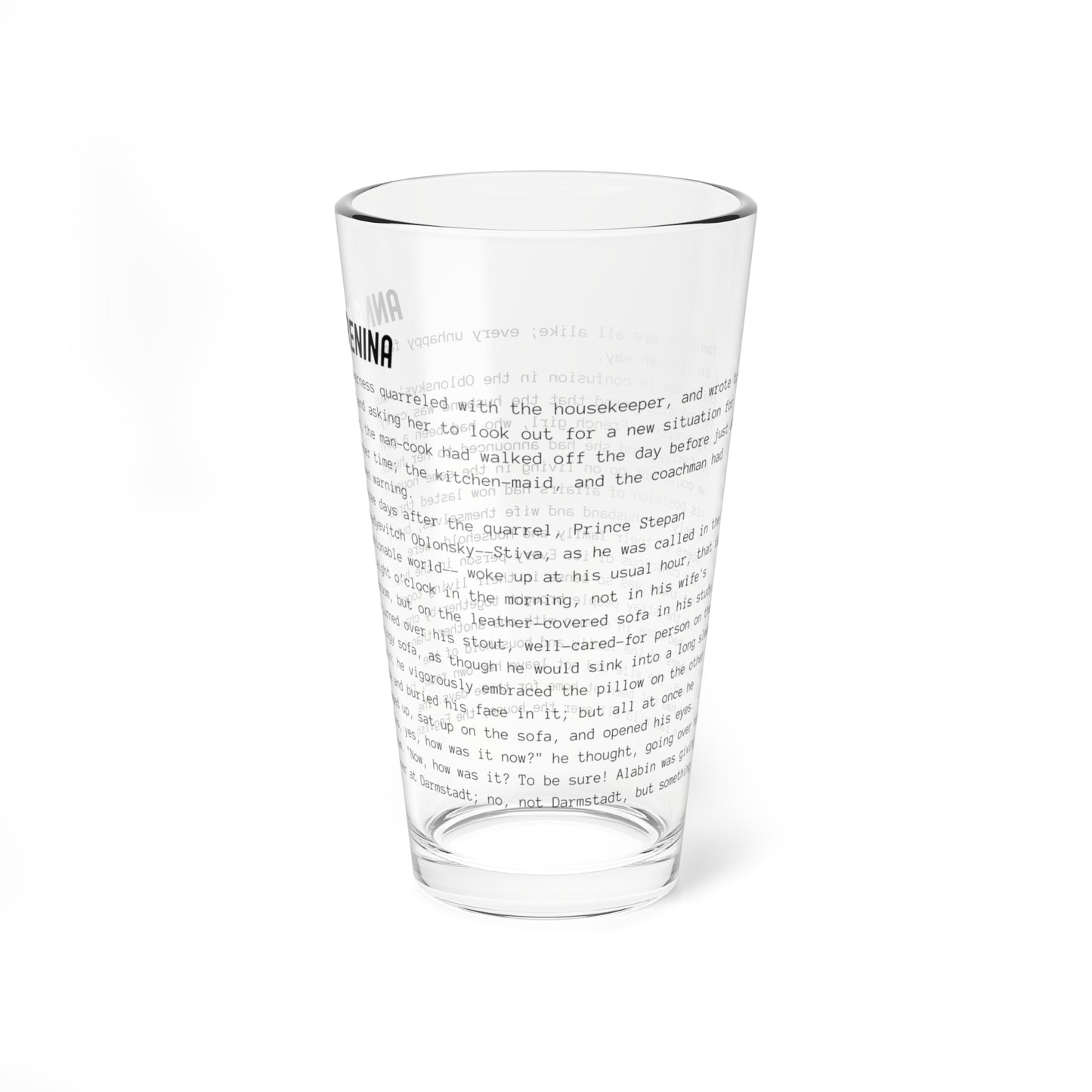 Pint Glass Featuring the Opening Passage of Anna Karenina by Leo Tolstoy