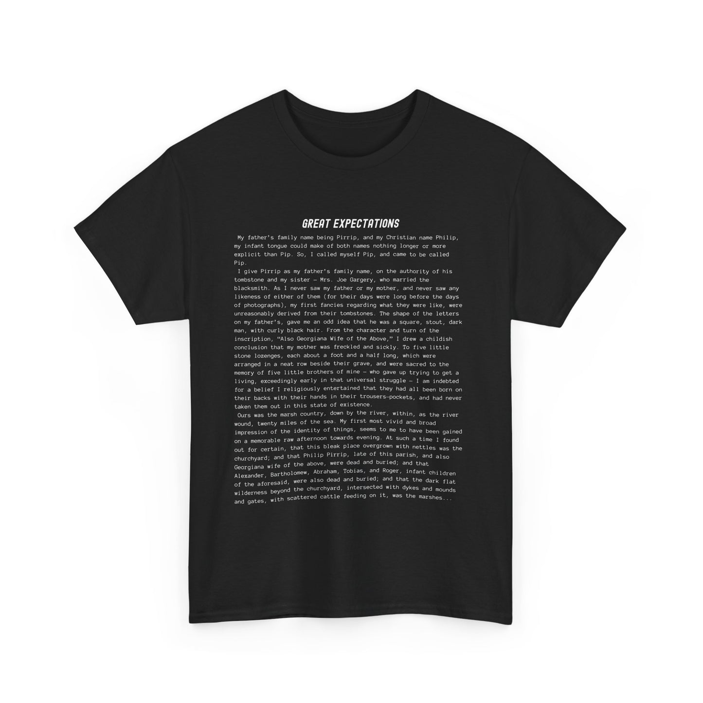 Fiction Shirts | Great Expectations Literary T-Shirt | Classic Opening Passage | 100% Cotton Shirt | Book Lover Gift