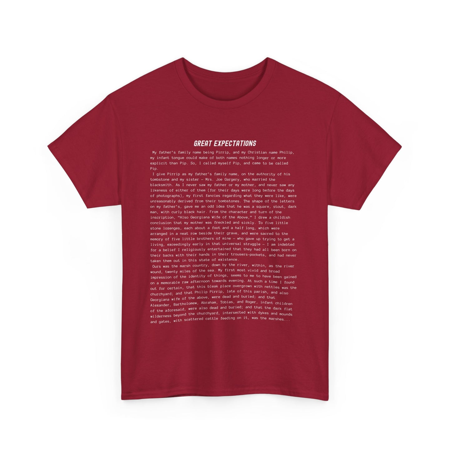 Fiction Shirts | Great Expectations Literary T-Shirt | Classic Opening Passage | 100% Cotton Shirt | Book Lover Gift