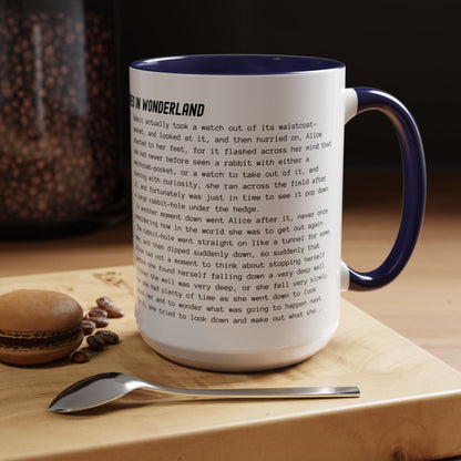 Coffee Mug Featuring the Opening Passage of Alice's Adventures in Wonderland by Lewis Carroll