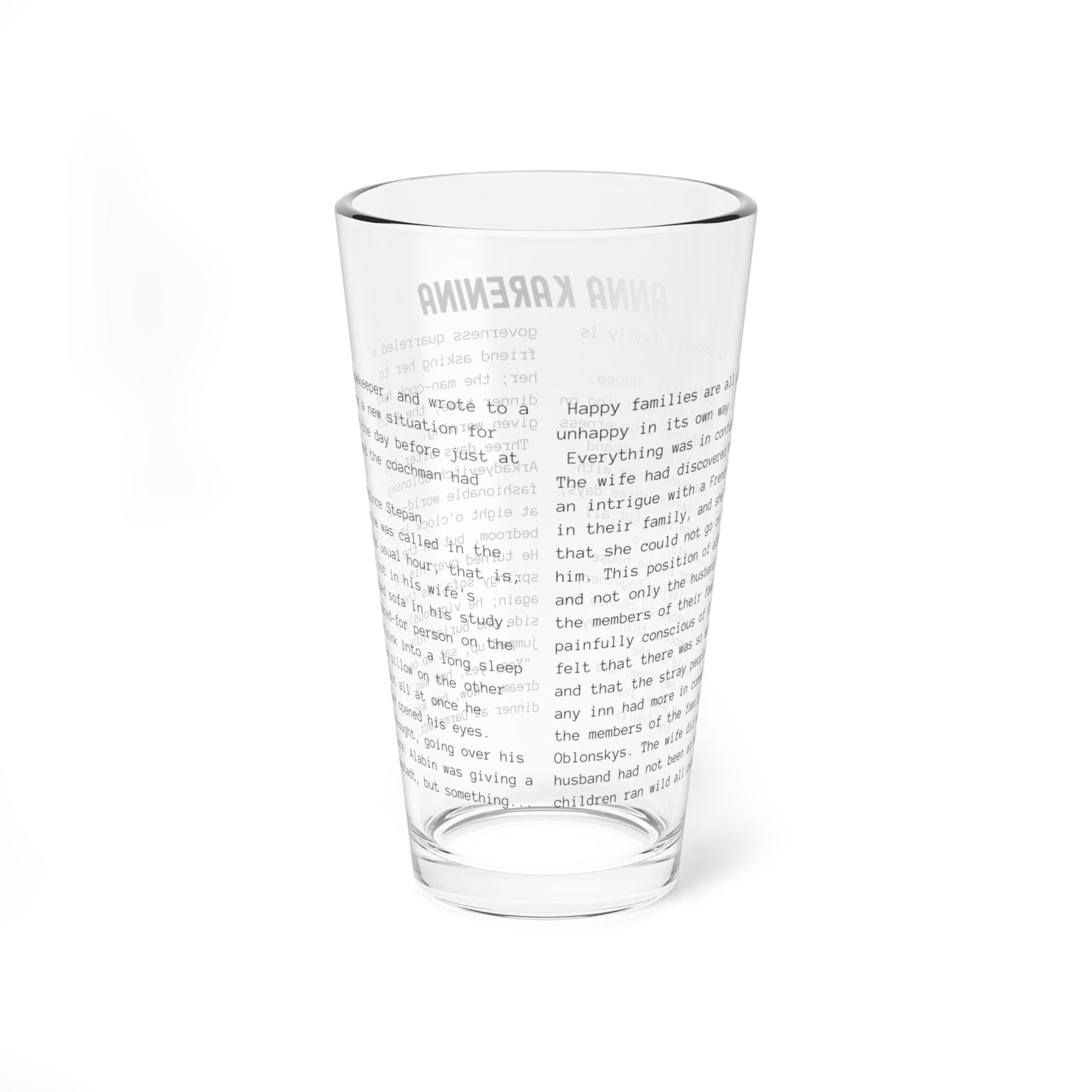 Pint Glass Featuring the Opening Passage of Anna Karenina by Leo Tolstoy