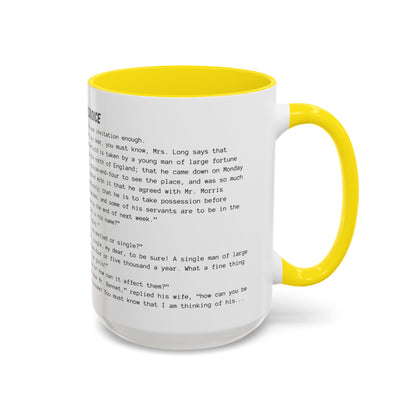 Fiction Coffee Mugs | Pride and Prejudice Mug | Classic Opening Passage | Book Lover Gift