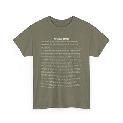 Fiction Shirts | The Great Gatsby Literary T-Shirt | Classic Opening Passage | 100% Cotton Shirt | Book Lover Gift