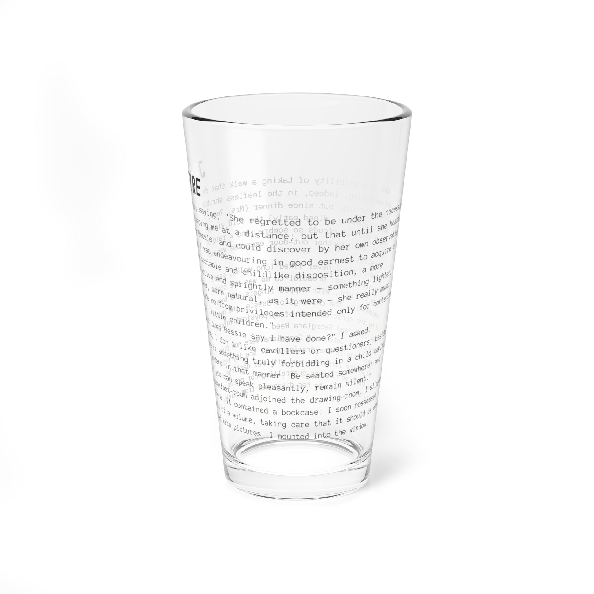 Fiction Pint Glass | Jane Eyre Pint Glass | Classic Opening Passage | Book Lover Gift