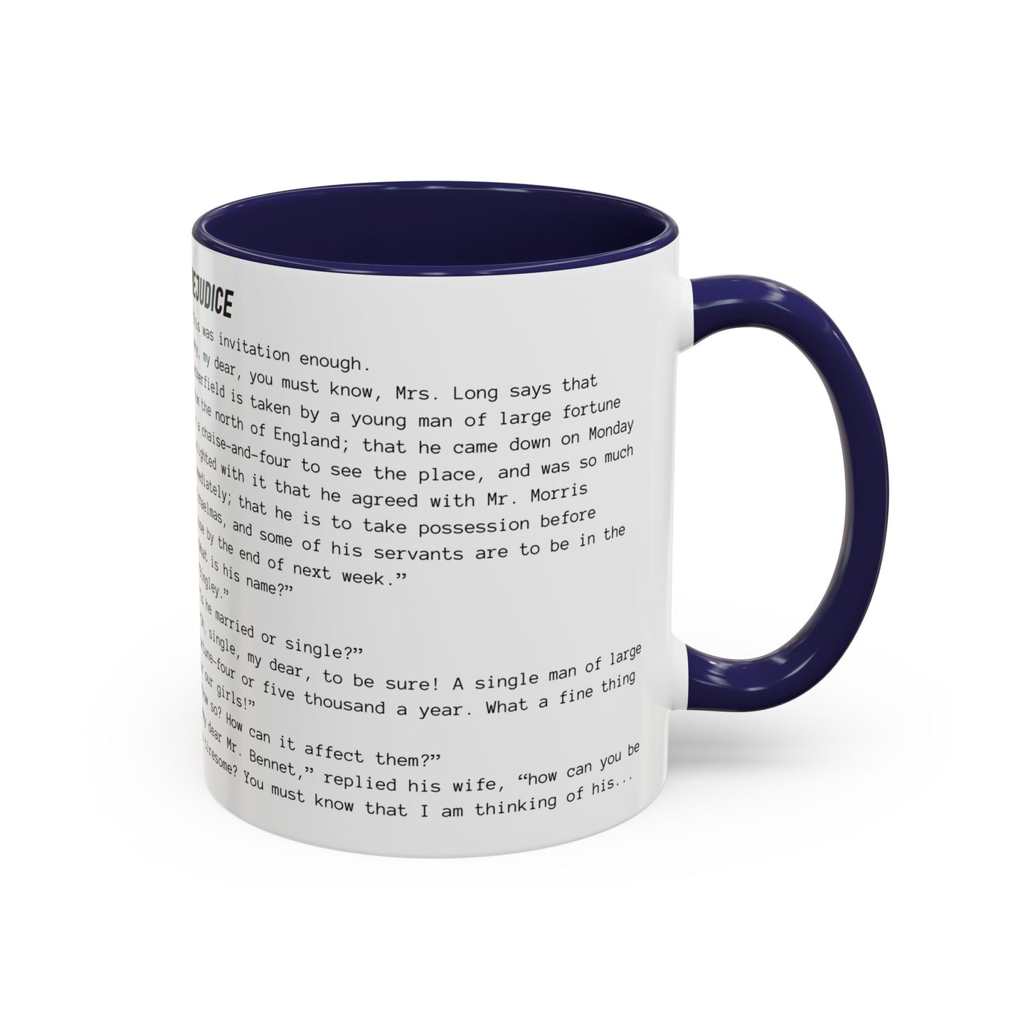 Fiction Coffee Mugs | Pride and Prejudice Mug | Classic Opening Passage | Book Lover Gift