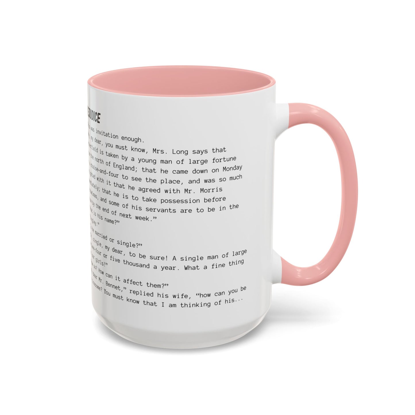 Fiction Coffee Mugs | Pride and Prejudice Mug | Classic Opening Passage | Book Lover Gift