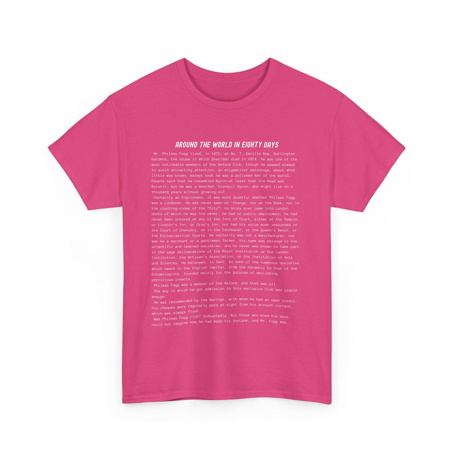 T-Shirt Featuring the Opening Passage of Around the World in Eighty Days by Jules Verne