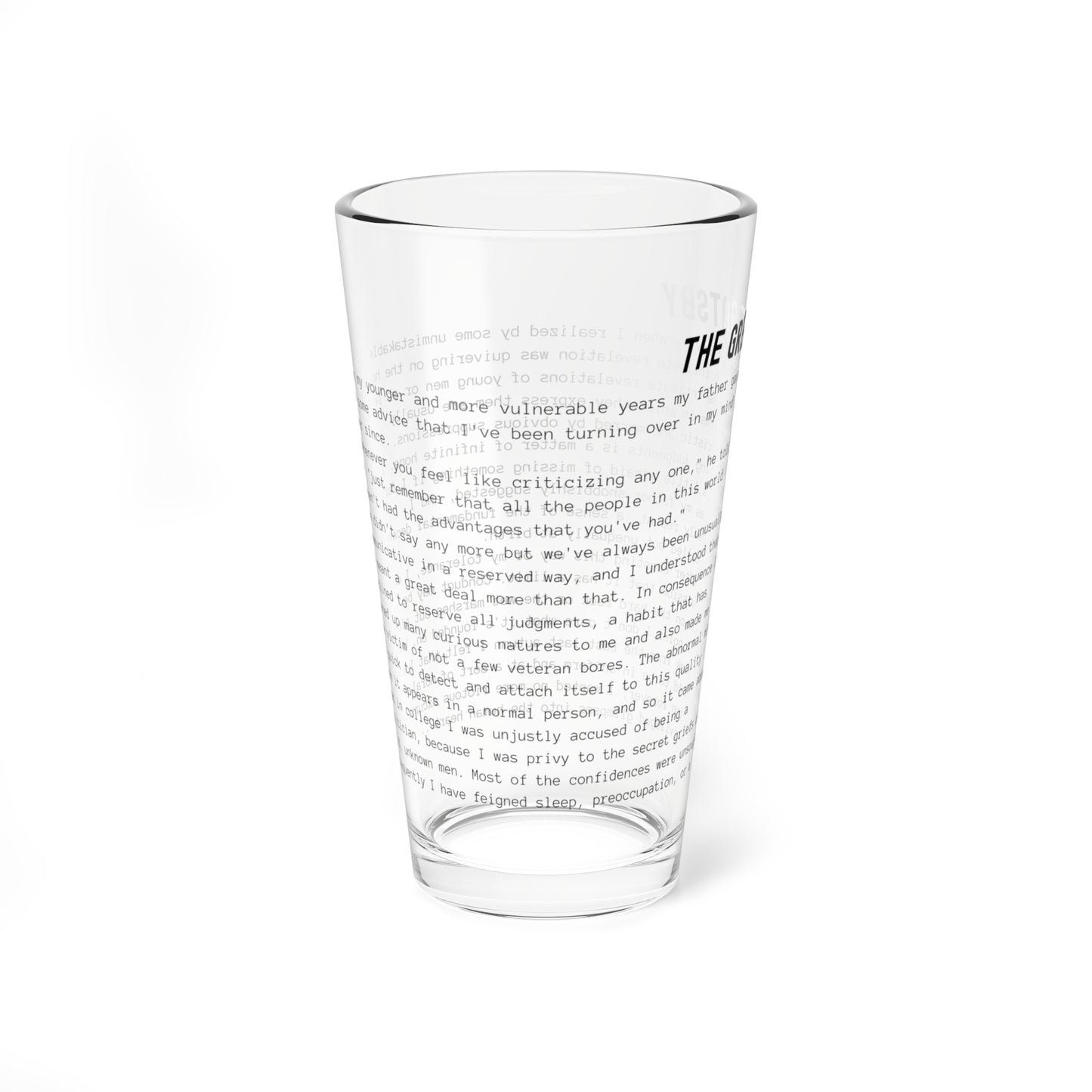 Fiction Pint Glass | The Great Gatsby Pint Glass | Classic Opening Passage | Book Lover Gift