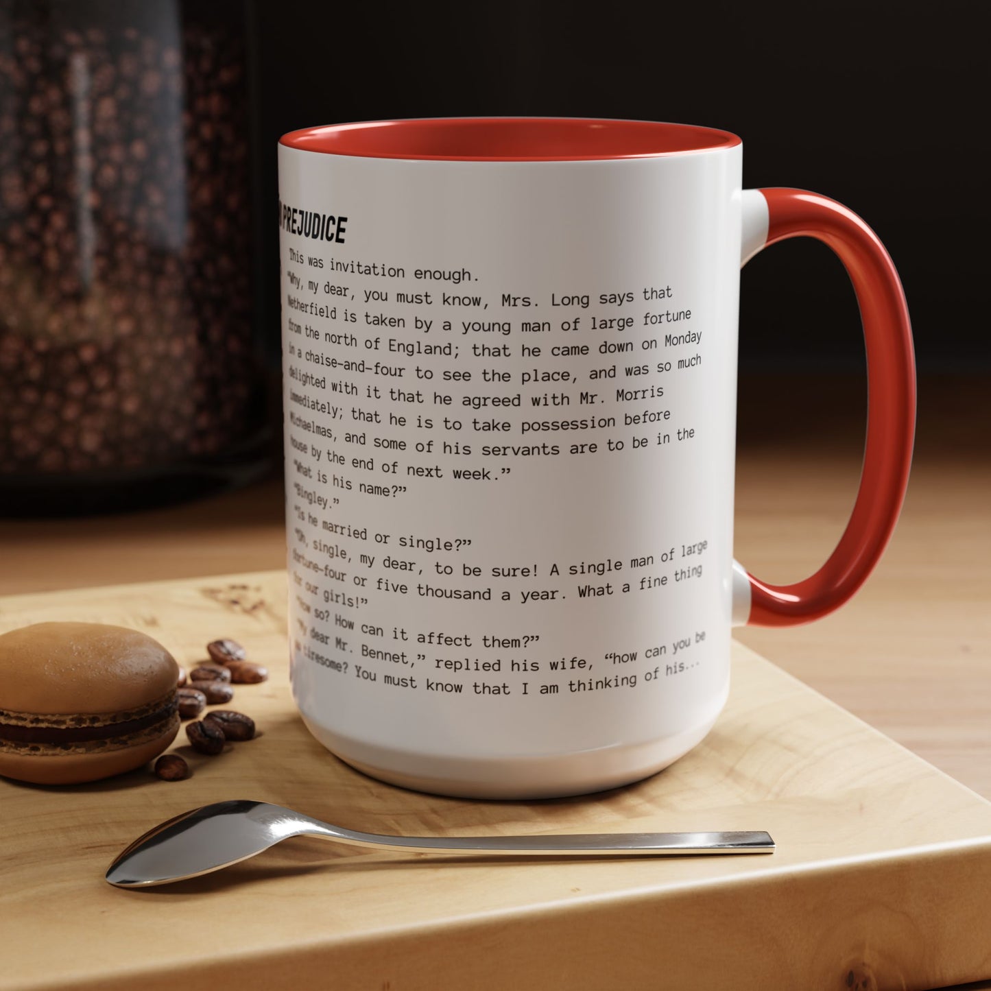 Fiction Coffee Mugs | Pride and Prejudice Mug | Classic Opening Passage | Book Lover Gift