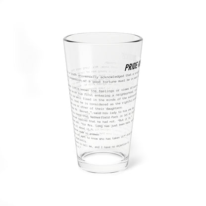 Fiction Pint Glass | Pride and Prejudice Pint Glass | Classic Opening Passage | Book Lover Gift