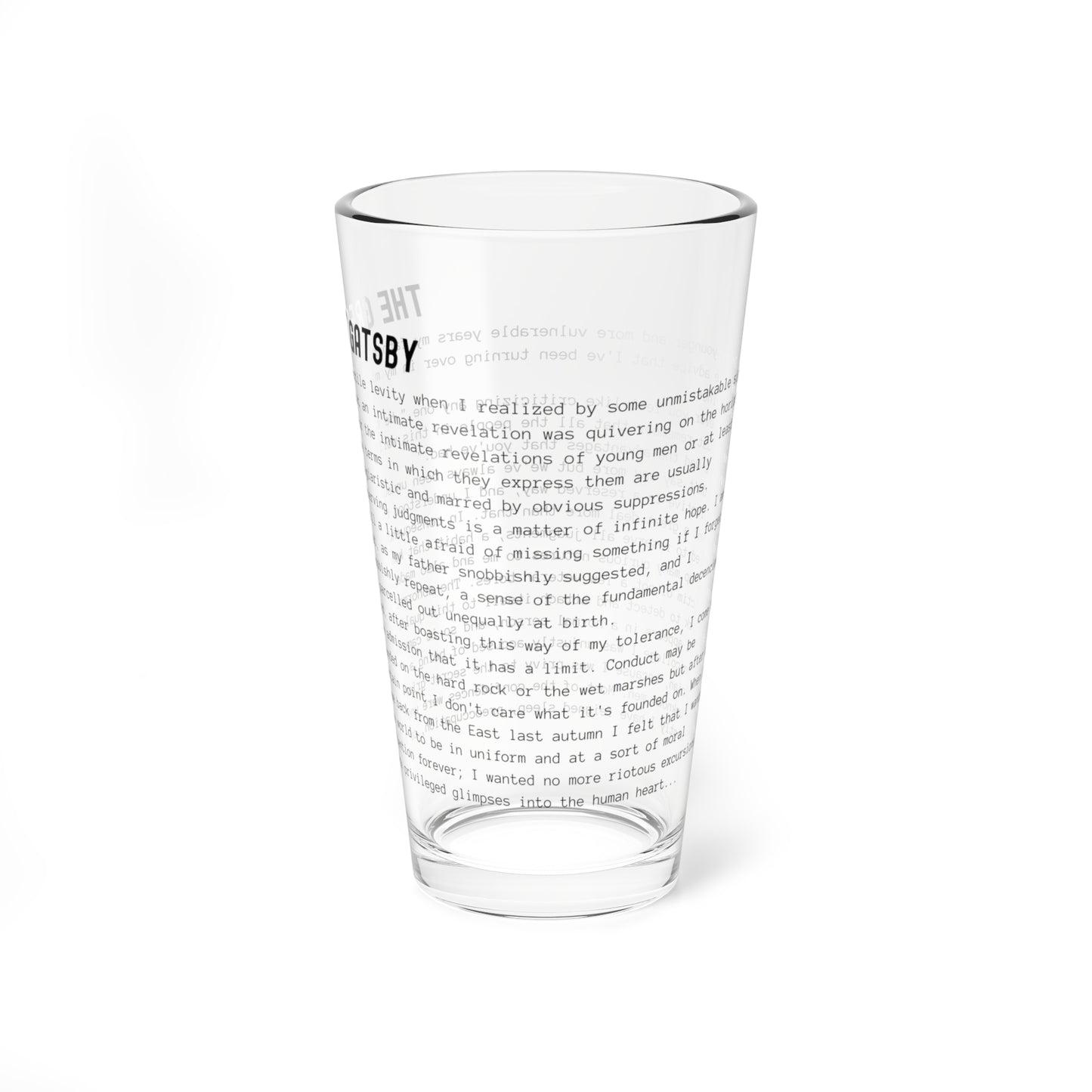 Fiction Pint Glass | The Great Gatsby Pint Glass | Classic Opening Passage | Book Lover Gift