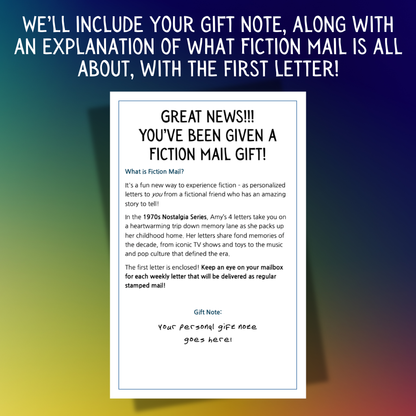 Example of a Gift Note for Fiction Mail 1970s Nostalgia Series of Stories as Letters