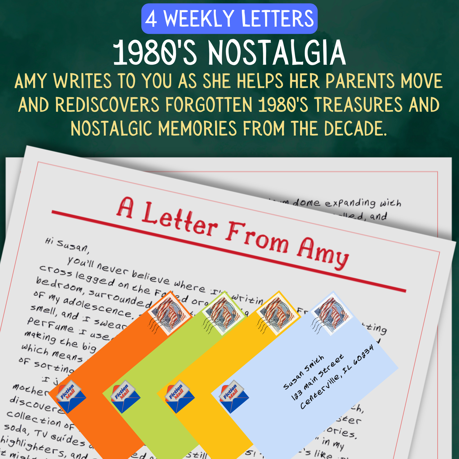 Promotional Graphic for Fiction Mail 1980s Nostalgia Series of Stories as Letters