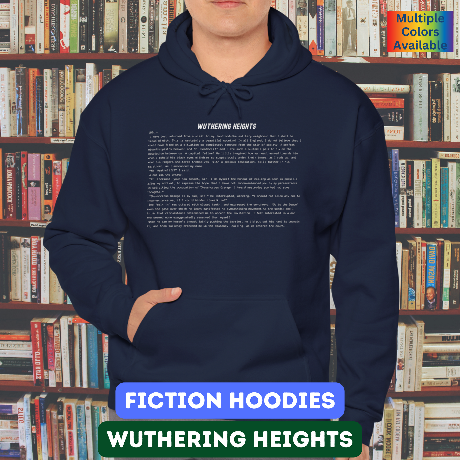 Fiction Hoodies | Wuthering Heights Literary Hoodie | Classic Opening Passage | Book Lover Gift | Emily Brontë