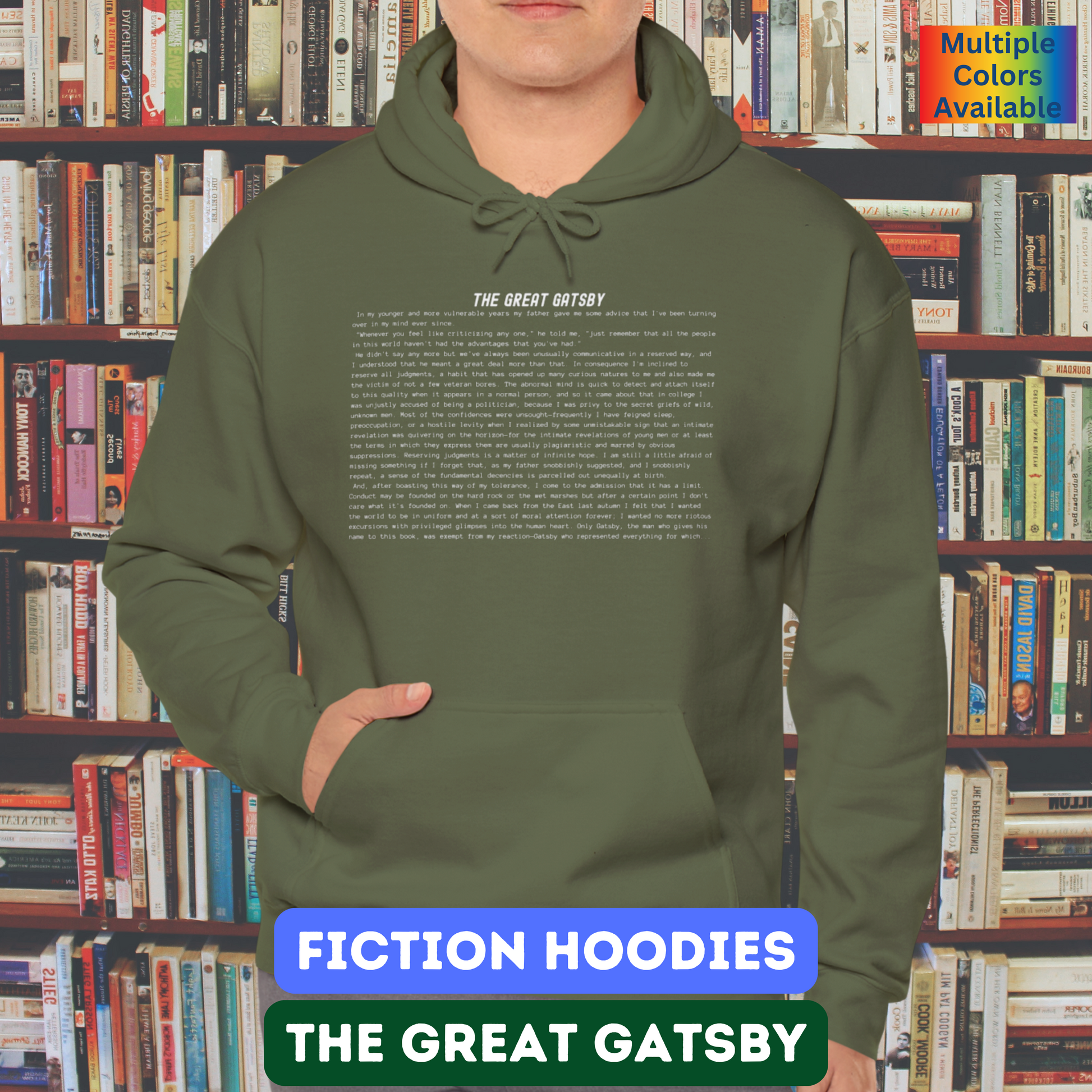 Fiction Hoodies | The Great Gatsby Literary Hoodie | Classic Opening Passage | Book Lover Gift | F. Scott Fitzgerald