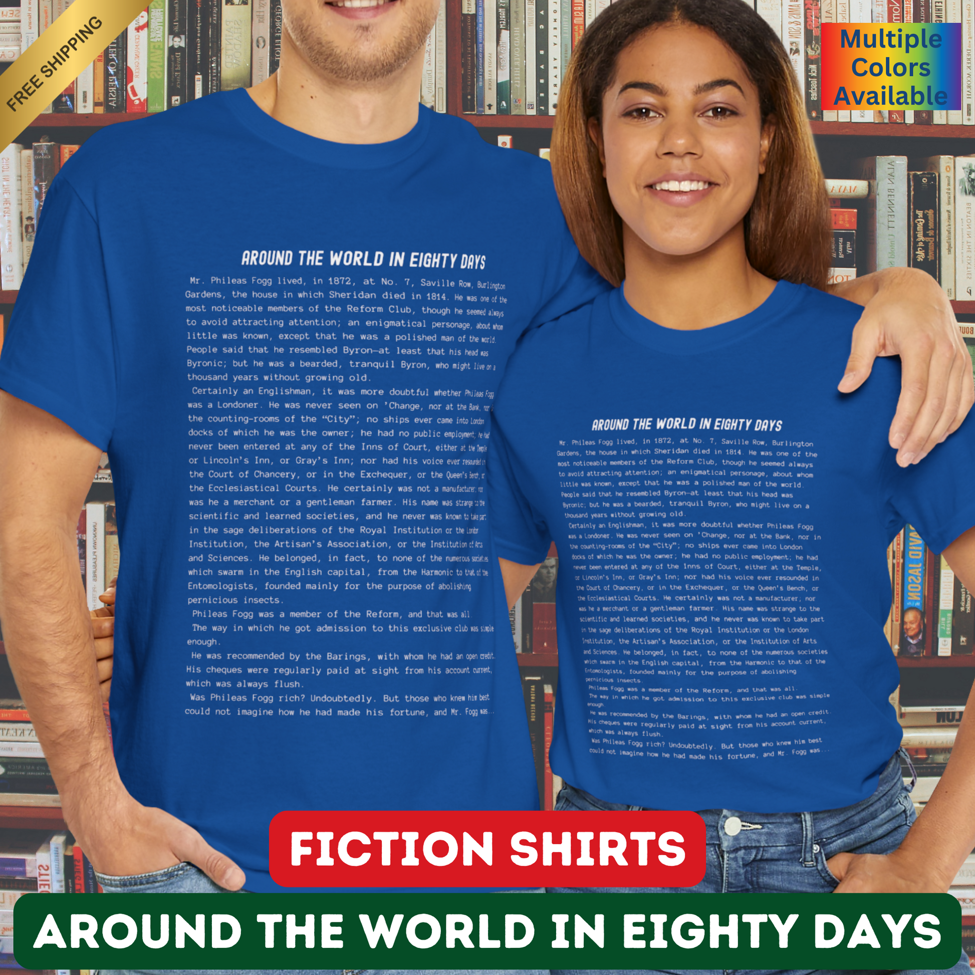 T-Shirt Featuring the Opening Passage of Around the World in Eighty Days by Jules Verne