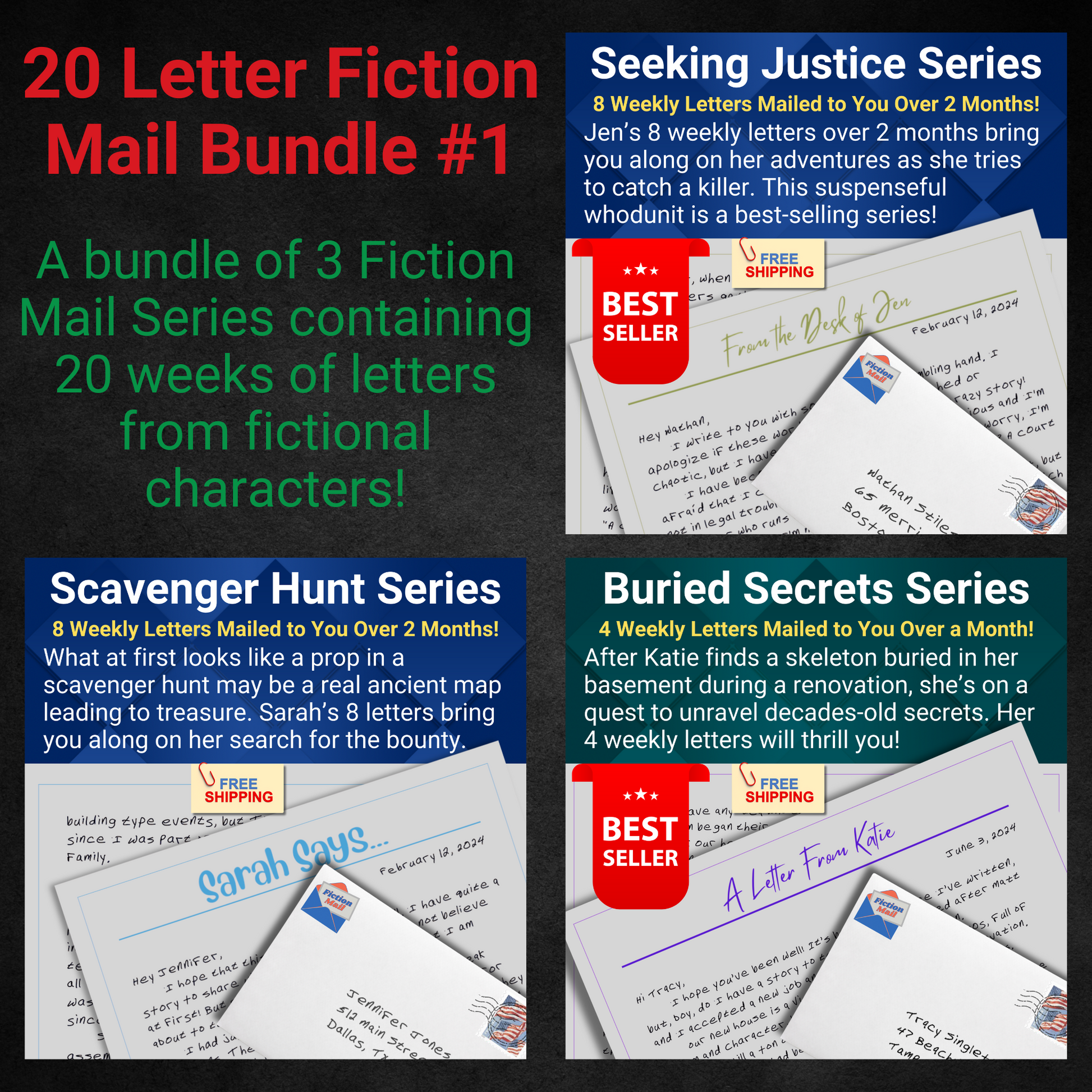 20 Letter bundle of Fiction Mail letters from fictional characters