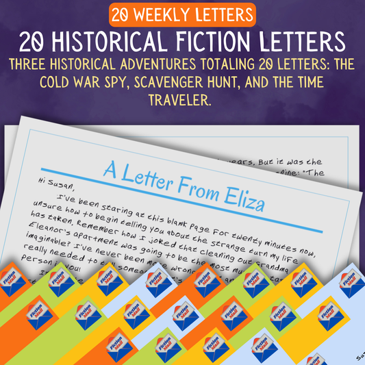 Promotional Graphic for Fiction Mail Historical Fiction Bundle of Stories as Letters
