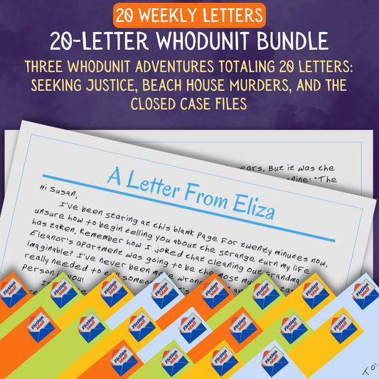 Promotional Graphic for Fiction Mail 20 Letter Whodunit Bundle of Stories as Letters