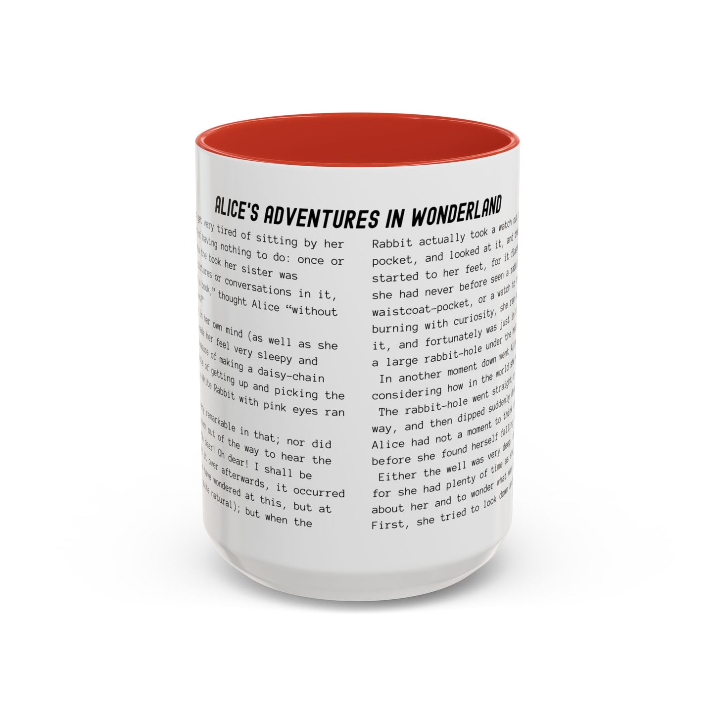 Coffee Mug Featuring the Opening Passage of Alice's Adventures in Wonderland by Lewis Carroll