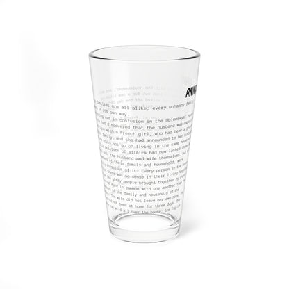 Pint Glass Featuring the Opening Passage of Anna Karenina by Leo Tolstoy