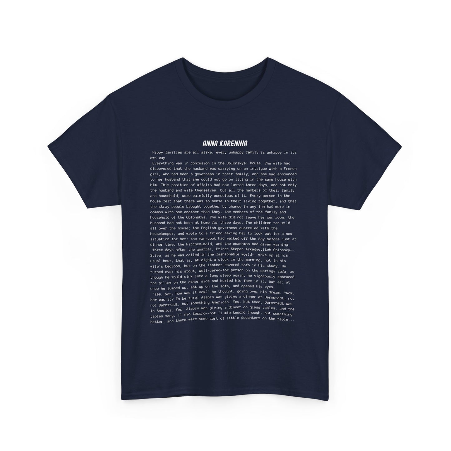 T-Shirt Featuring the Opening Passage of Anna Karenina by Leo Tolstoy