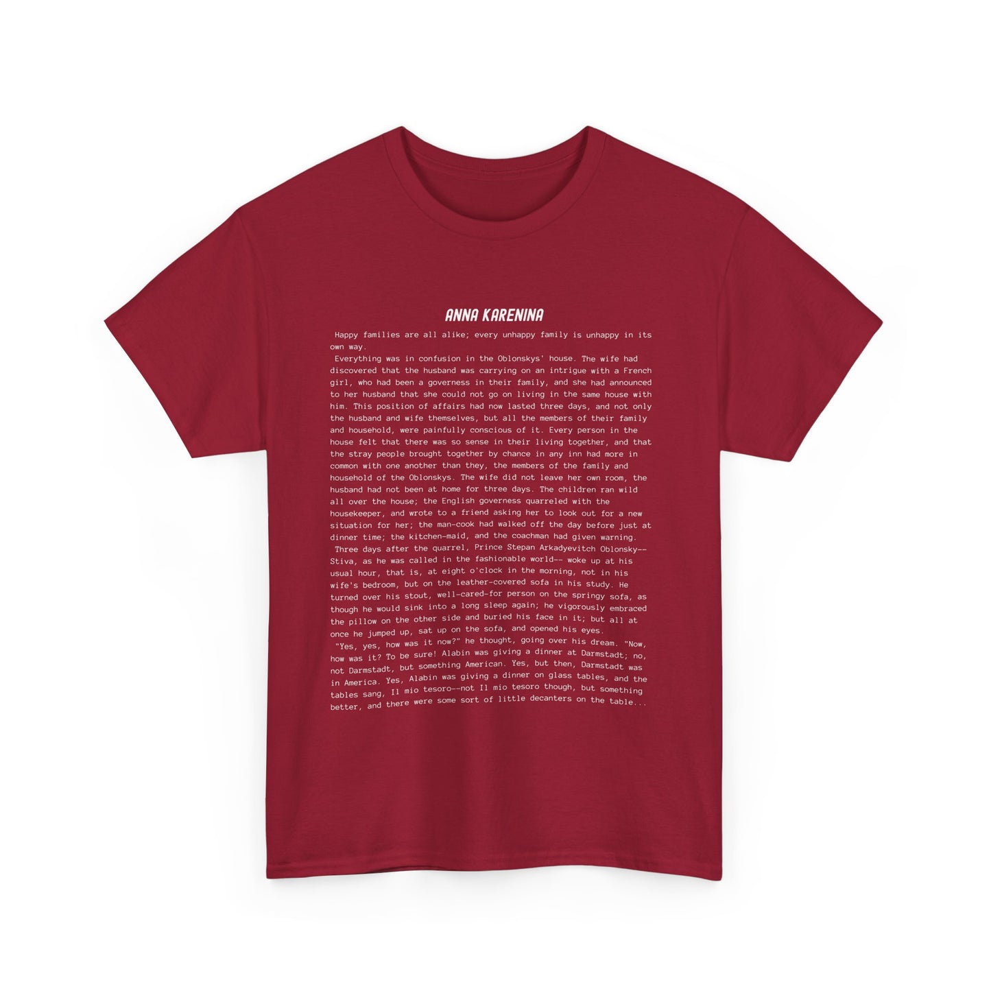 T-Shirt Featuring the Opening Passage of Anna Karenina by Leo Tolstoy