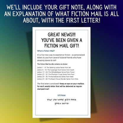 Sample gift note for a Fiction Mail series