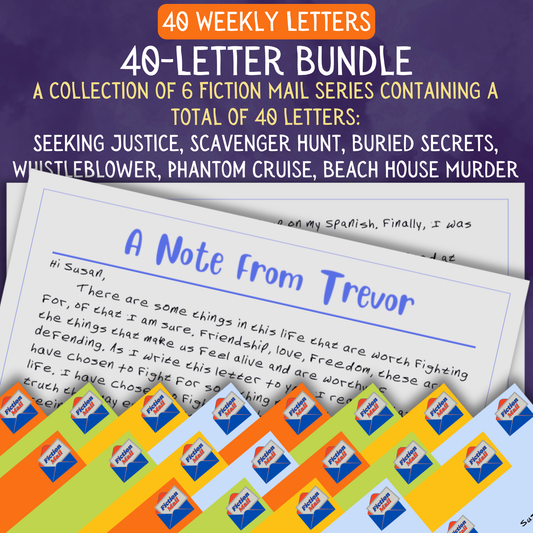 Promotional Graphic for Fiction Mail 40 Letter Bundle of Stories as Letters