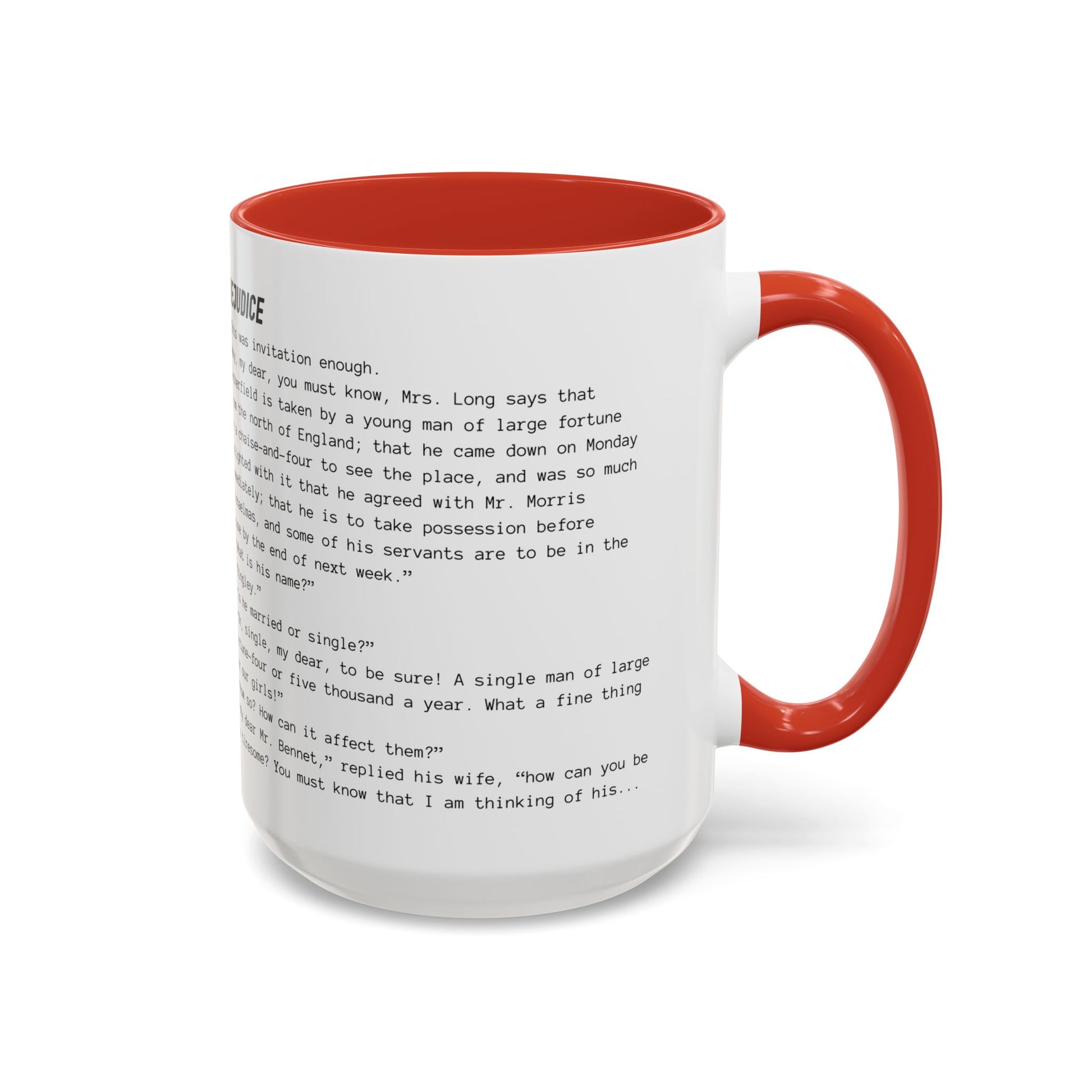 Fiction Coffee Mugs | Pride and Prejudice Mug | Classic Opening Passage | Book Lover Gift