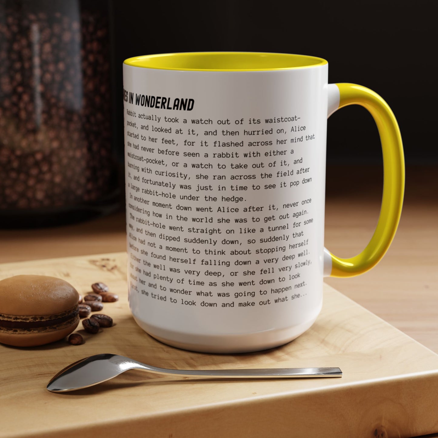 Coffee Mug Featuring the Opening Passage of Alice's Adventures in Wonderland by Lewis Carroll