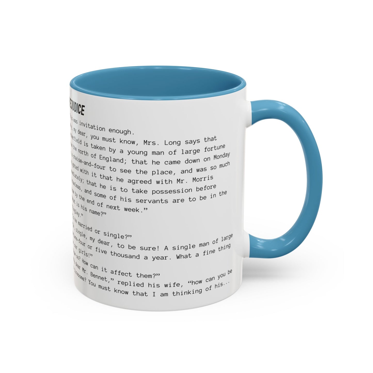 Fiction Coffee Mugs | Pride and Prejudice Mug | Classic Opening Passage | Book Lover Gift