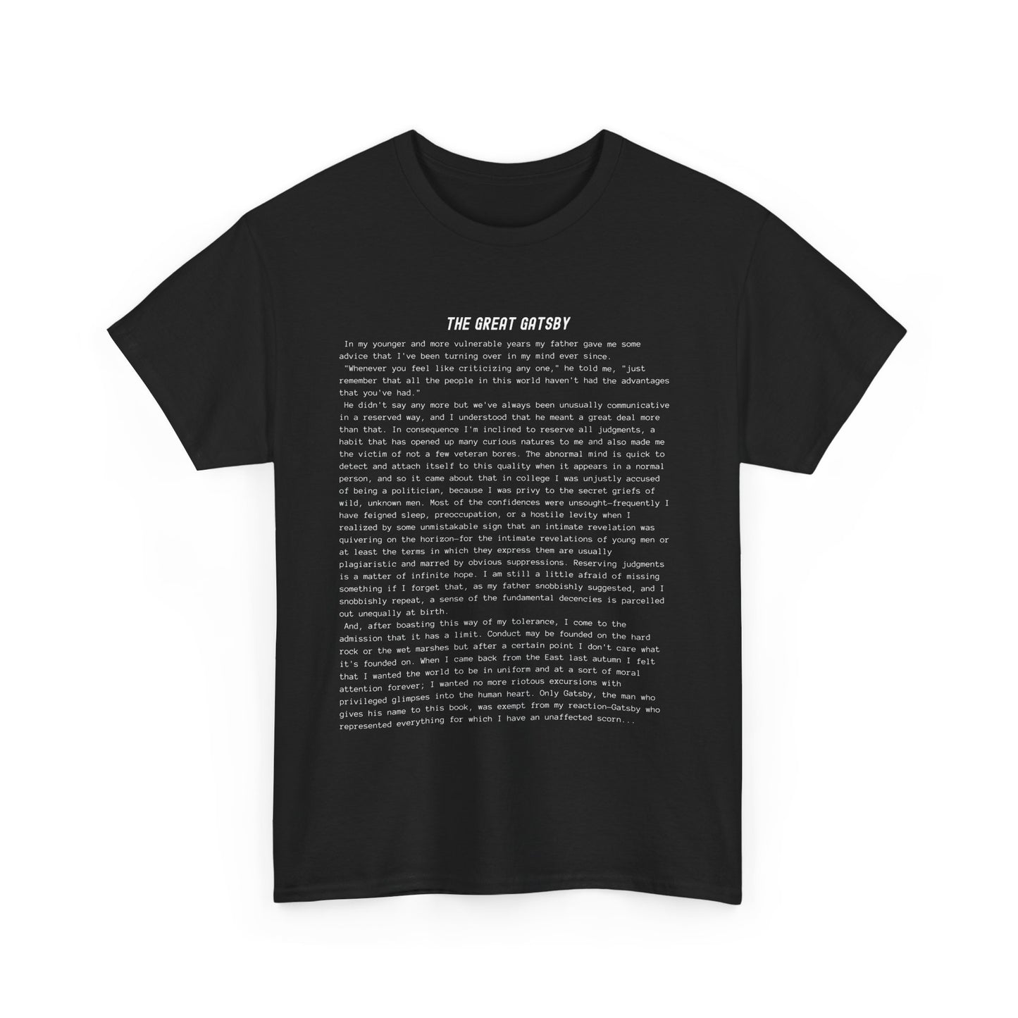 Fiction Shirts | The Great Gatsby Literary T-Shirt | Classic Opening Passage | 100% Cotton Shirt | Book Lover Gift