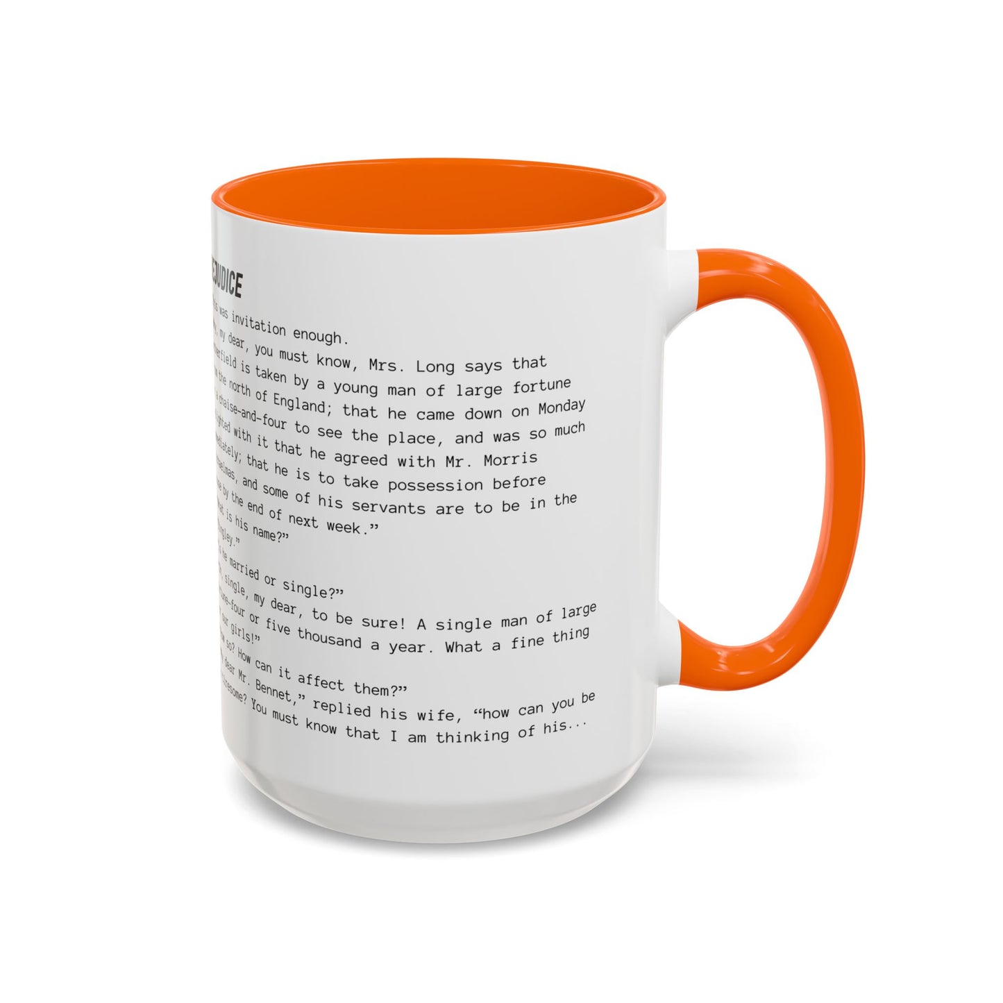 Fiction Coffee Mugs | Pride and Prejudice Mug | Classic Opening Passage | Book Lover Gift