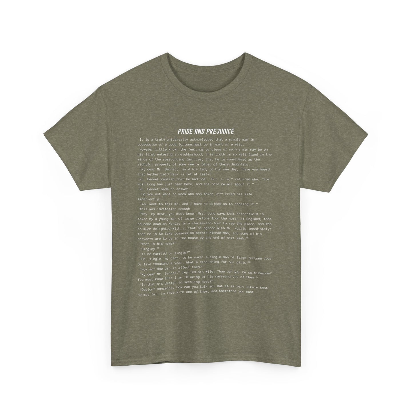 Fiction Shirts | Pride and Prejudice Literary T-Shirt | Classic Opening Passage | 100% Cotton Shirt | Book Lover Gift