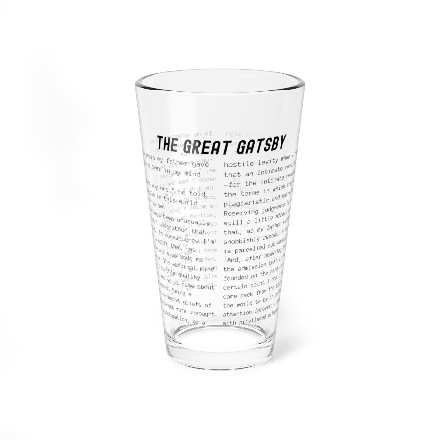 Fiction Pint Glass | The Great Gatsby Pint Glass | Classic Opening Passage | Book Lover Gift