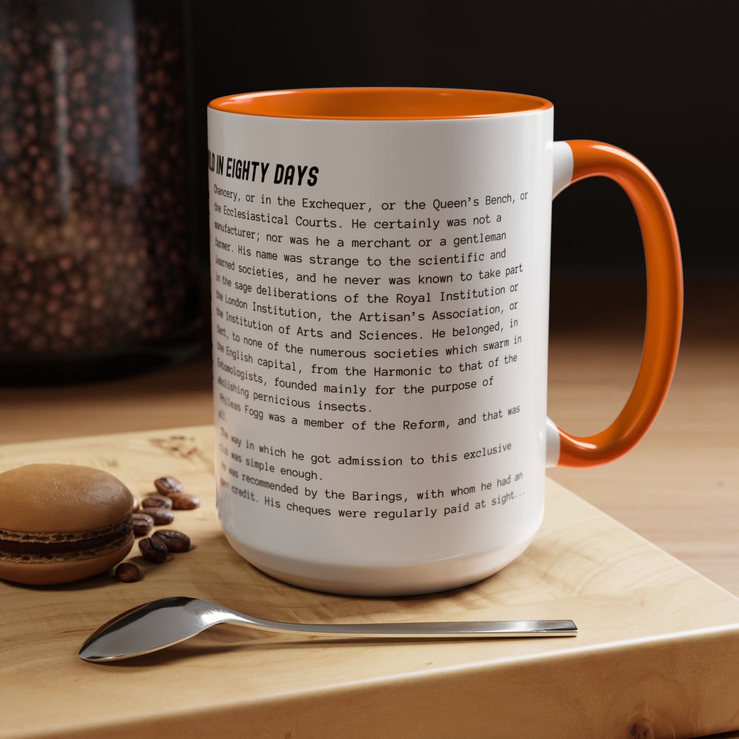 Coffee Mug Featuring the Opening Passage of Around the World in Eighty Days by Jules Verne