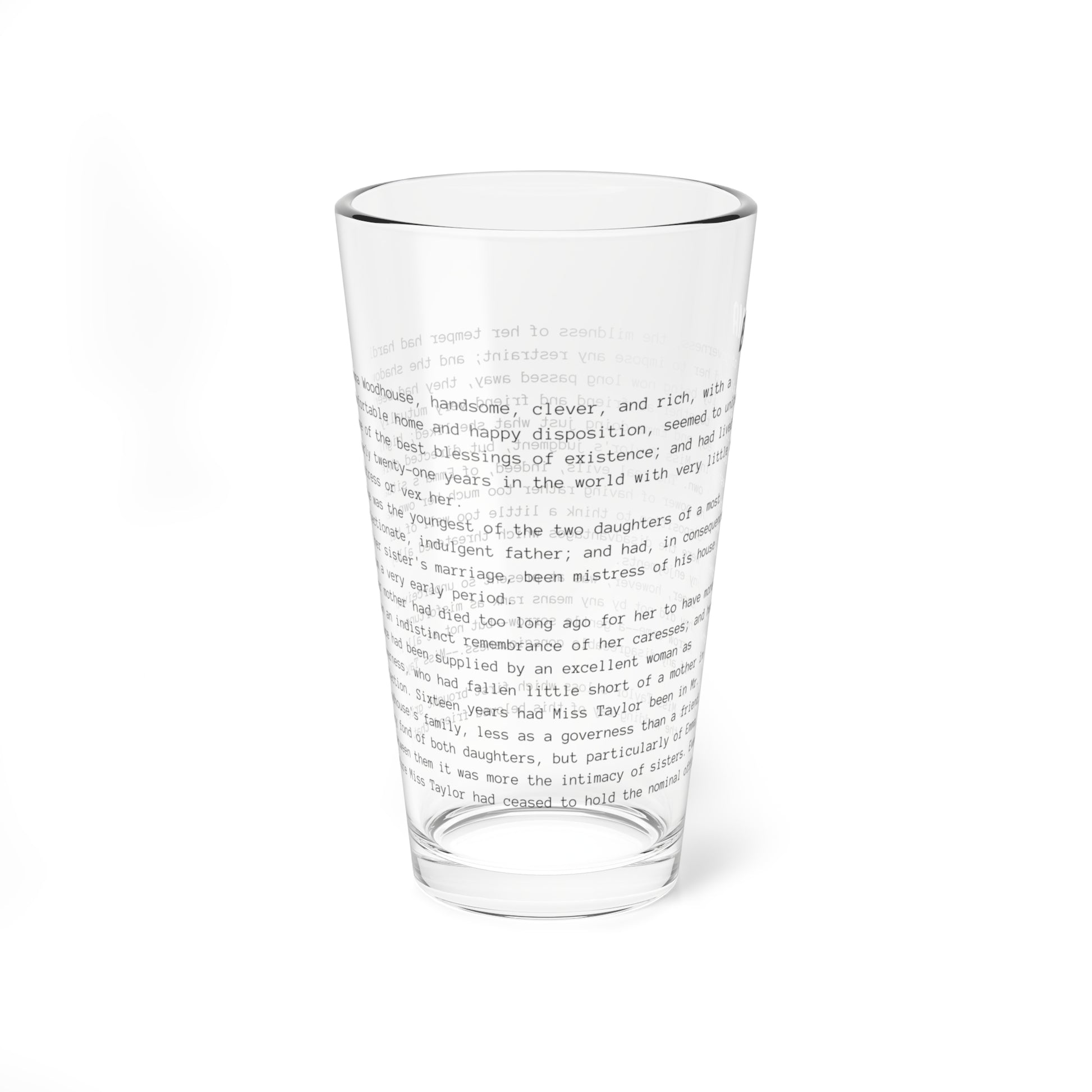 Fiction Pint Glass | Emma Pint Glass | Classic Opening Passage | Book Lover Gift