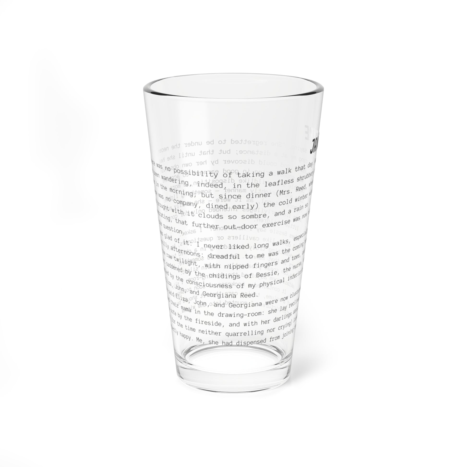 Fiction Pint Glass | Jane Eyre Pint Glass | Classic Opening Passage | Book Lover Gift