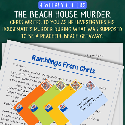Promotional Graphic for Fiction Mail Beach House Murder Series of Stories as Letters