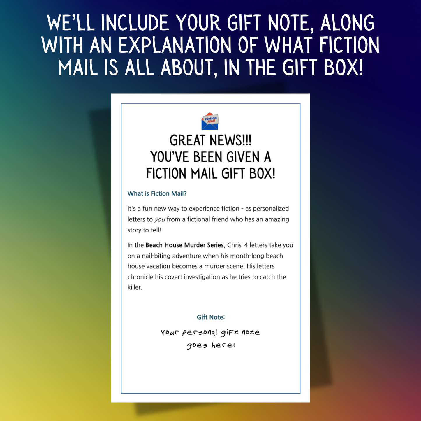 Beach House Murder Fiction Gift Box Personal Gift Note