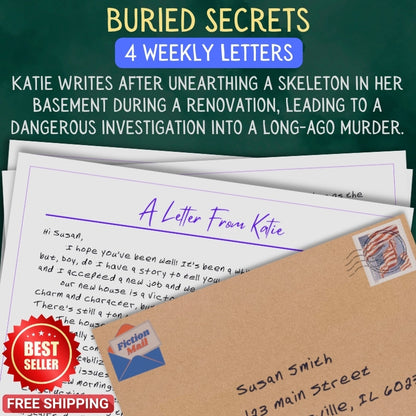 Personalized Buried Secrets letter from Katie with realistic handwriting next to addressed envelope