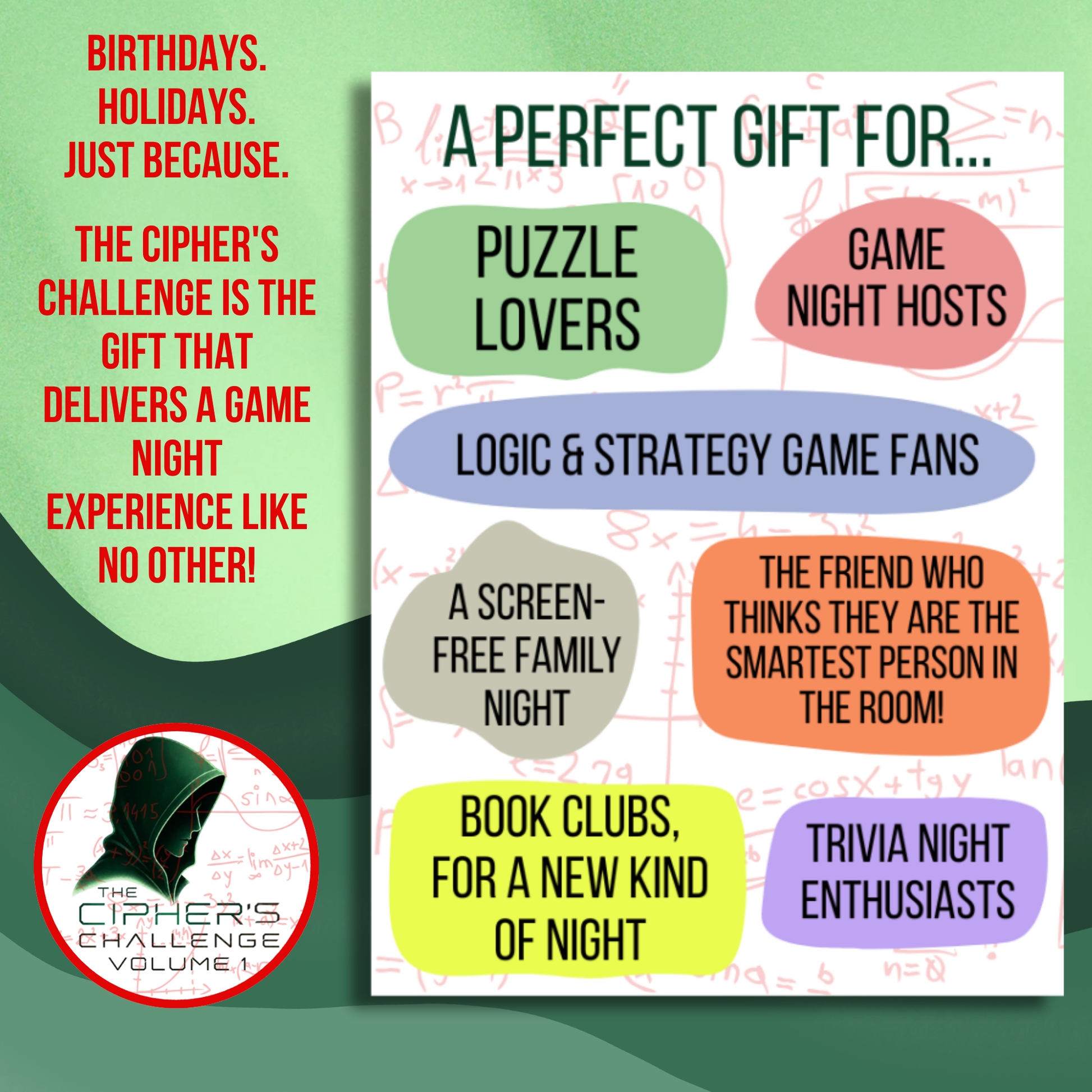 The Cipher's Challenge party game — a perfect gift for puzzle lovers and game night hosts