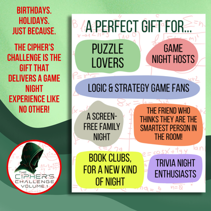 The Cipher's Challenge party game — a perfect gift for puzzle lovers and game night hosts